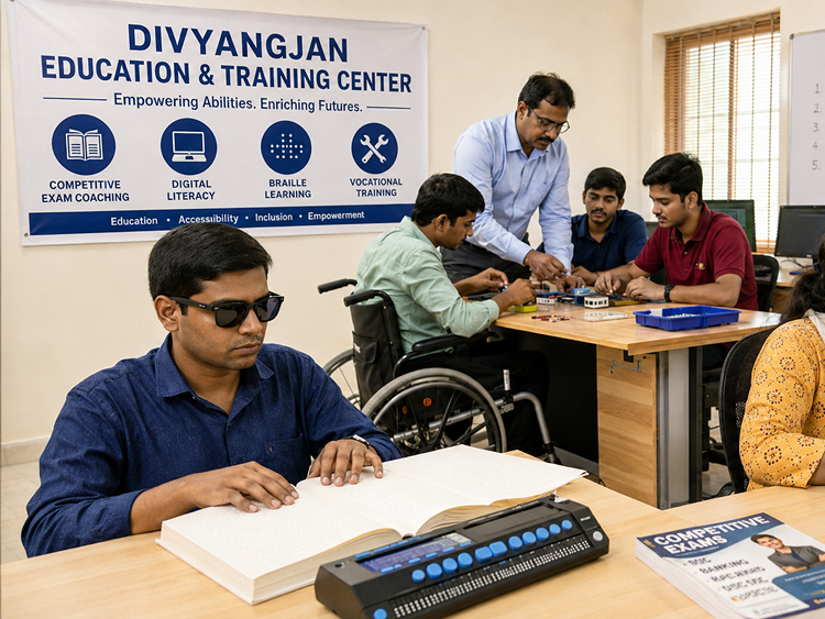 Visually impaired students using computers with screen readers at AKTrust Computer Education Centre